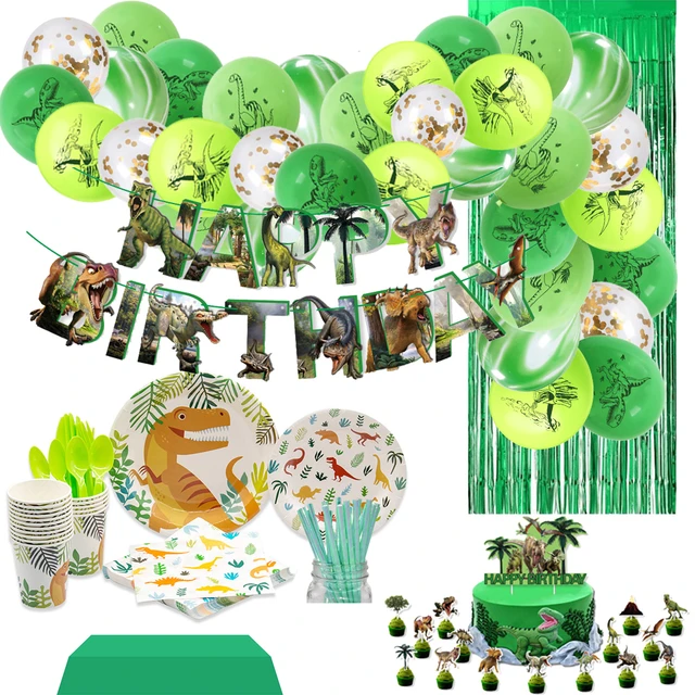 Suministros de fiesta de dinosaurios, decoración temática de fiesta de  dinosaurios, pancarta, conjunto de globos para niños, primer cumpleaños,  decoración para Baby Shower - AliExpress