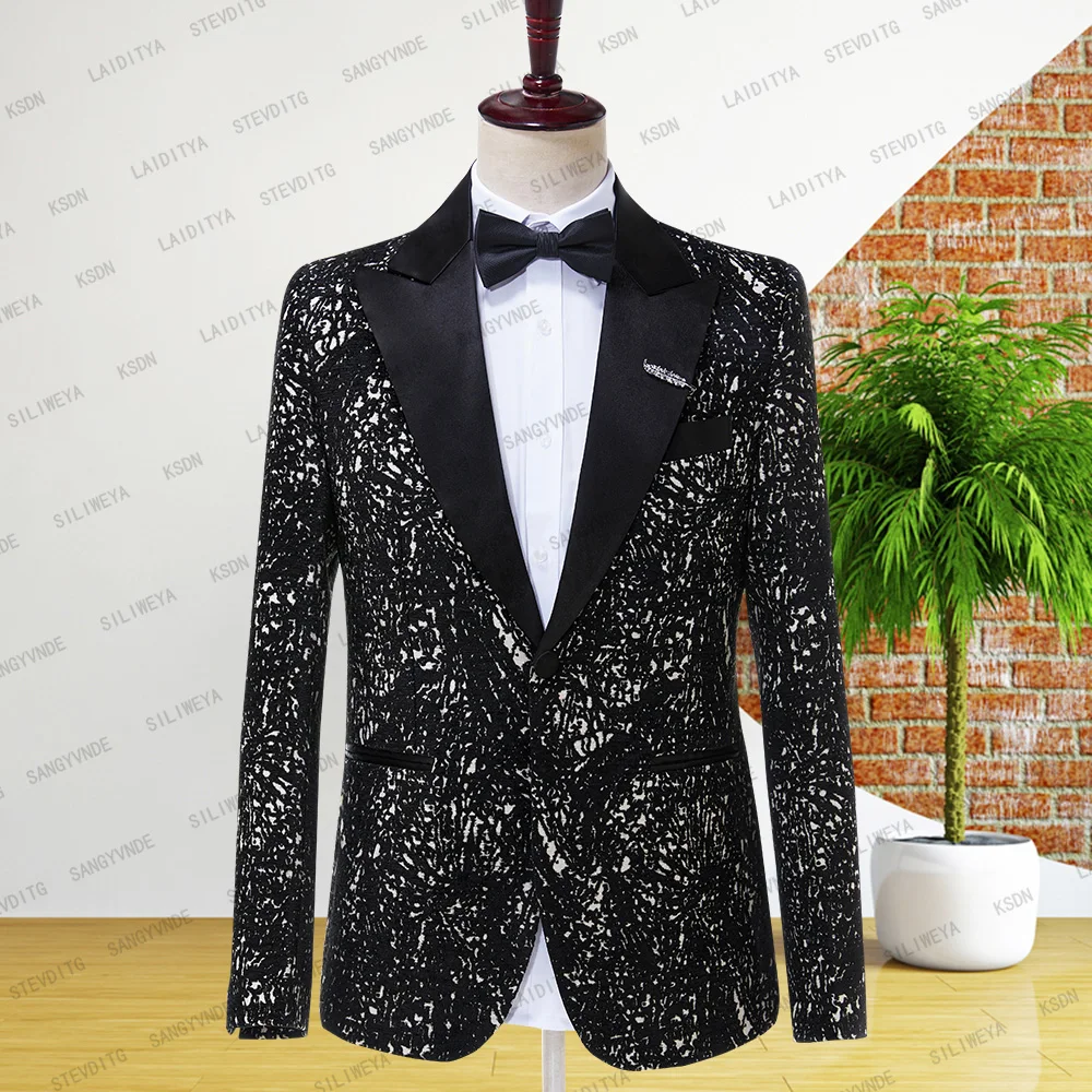 

SILIWEYA2023 New Black Floral Wedding Tuxedo for Groom 2 Pieces (Jacket+Pants) Slim Fit Men Suits Custom Male Fashion Costume