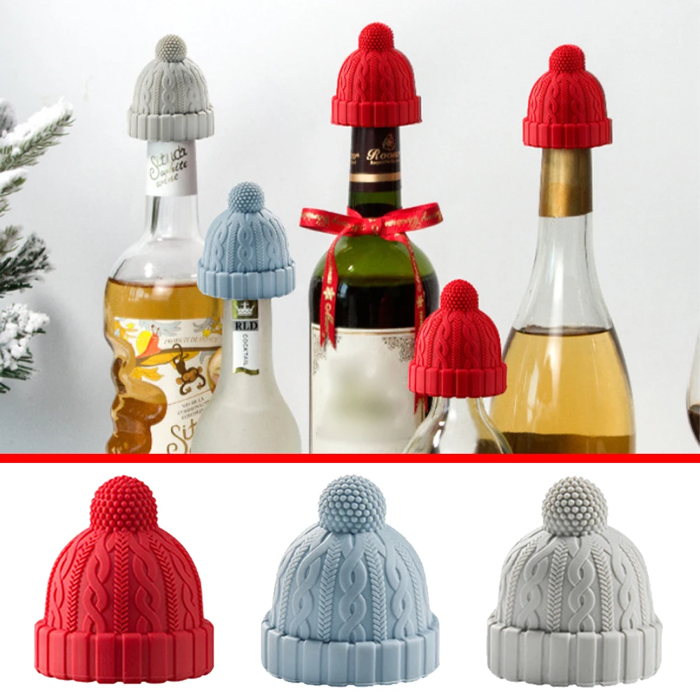 

Silicone Wine Stoppers Funny Knitted Beanie Wine Caps Reusable Wine Saver Bottle Sealer Airtight Plug Dishwasher Safe Wine Cork