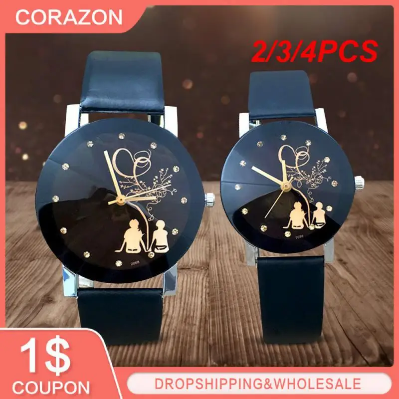 

2/3/4PCS New Fashion Trend Back View Couple Watch Men's Women's Casual Leather Strap Quartz Watch Couple Watch Valentine's Day