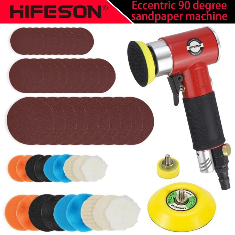 Eccentric 90&deg; Sander Polishing Grinder Machine Air Tools Pneumatic Powered Polisher Set For Car Metal Wood Polishing