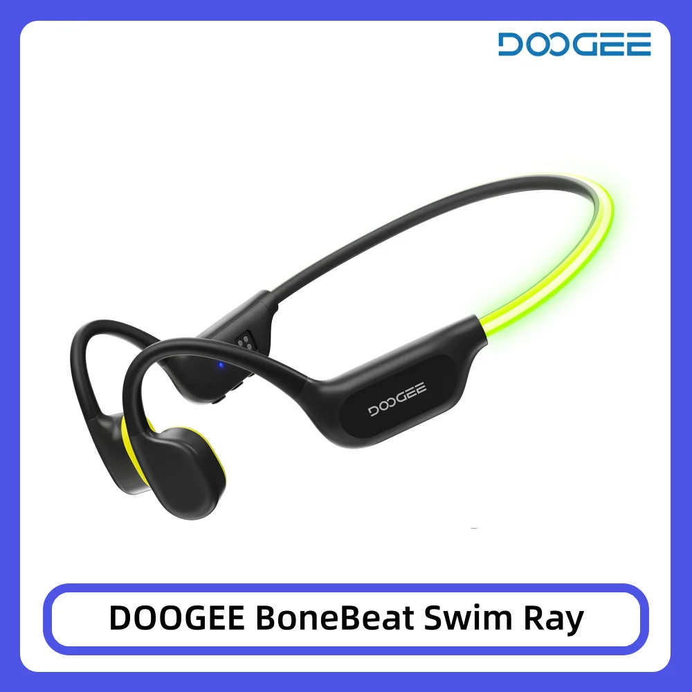 Auriculares Deportivos de Conducción Ósea DOOGEE BoneBeat Swim Ray, Auriculares Inalámbricos con Micrófono, Resistentes al Agua IP68, con Luz Deportiva Dinámica