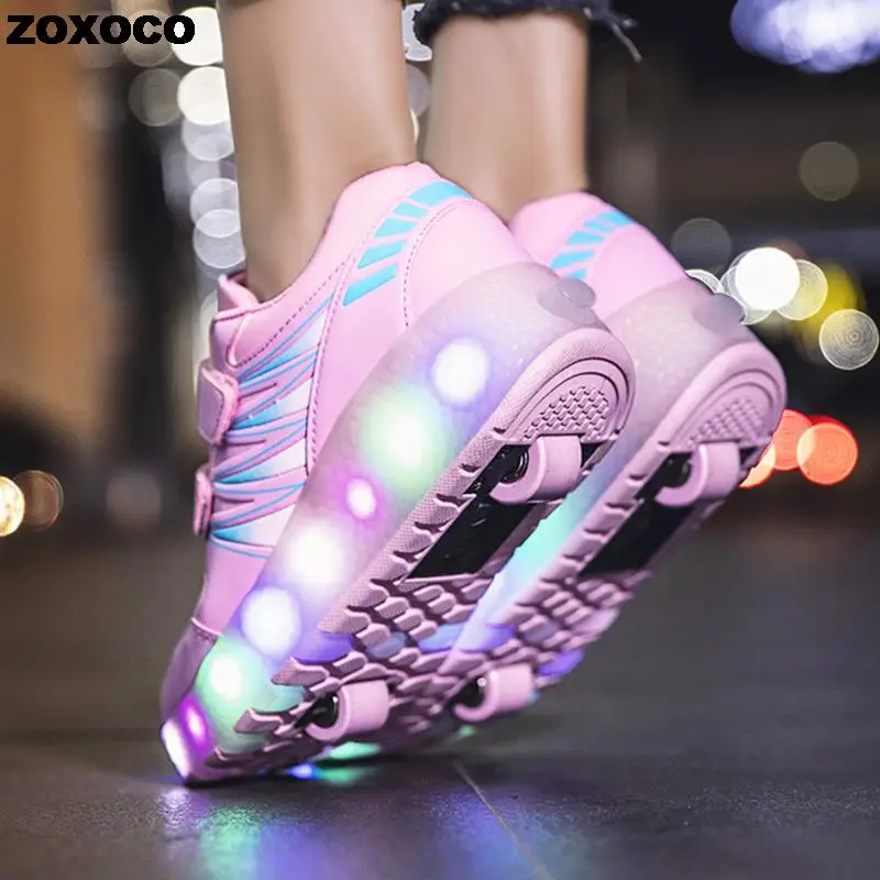 

Roller Skates 2 Wheels Shoes Glowing Lighted Led Children Boys Girls Kids 2022 Fashion Luminous Sports Boots Casual Sneakers