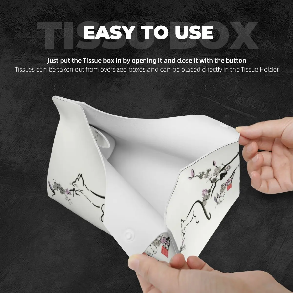 Custom Cat In Cherry Blossom Tree Tissue Box Holder Rectangular Kitten PU Leather Facial Tissue Box Cover for Car Home 4
