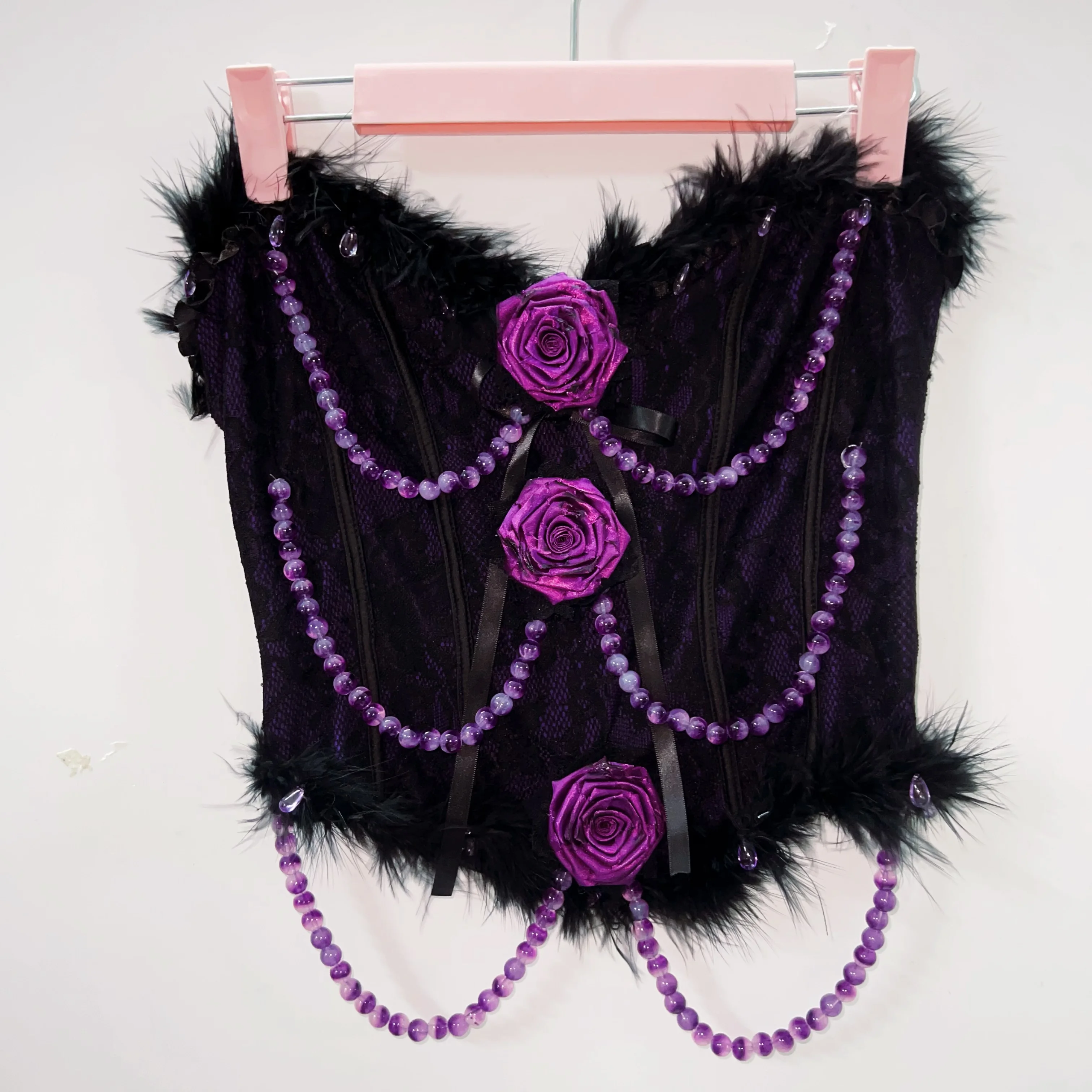 Purple Faux Pearl and Rose Bustier Top 2