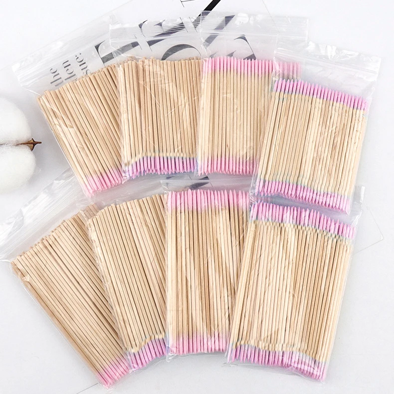 500/300/100Pcs Einweg Nägel Holz Tupfer Reinigung Sticks Rosa/Weiß Baumwolle Stick Knospen 7/10cm Entferner Sauber Sticks Nagel Werkzeuge – Detail 4