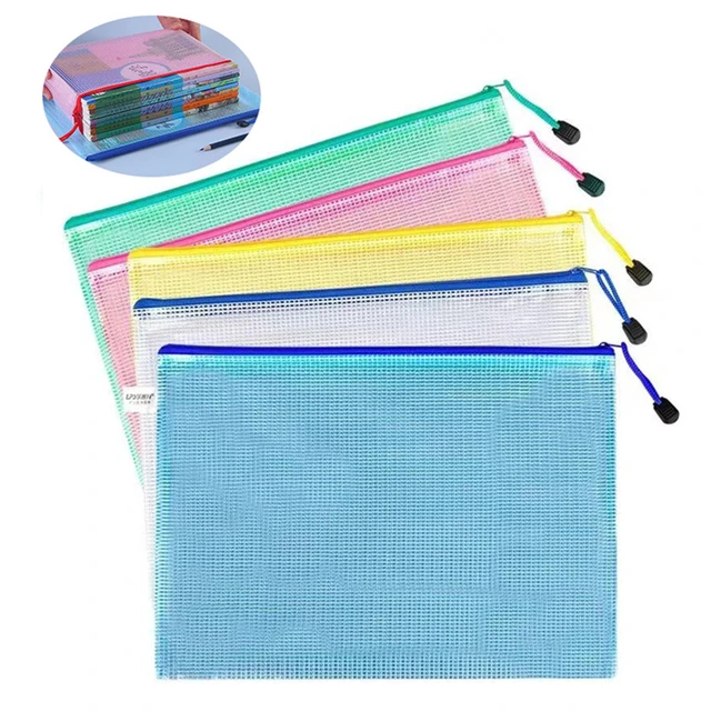 3PCS Mesh Zipper Pouch Document Bag Waterproof Zip File Folders A3