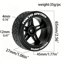 1/10 RC Rally Street Tires with Wheels 12mm Hex Hub Racing Tyres Fit for Tamiya HSP 94123 TT01 TT02  On Road Touring Car 4pcs 5