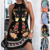 Women Halter Floral Print Mini Loose Dress Summer Female Sleeveless Halter Beachwear Sundress SZE-ST23013 1