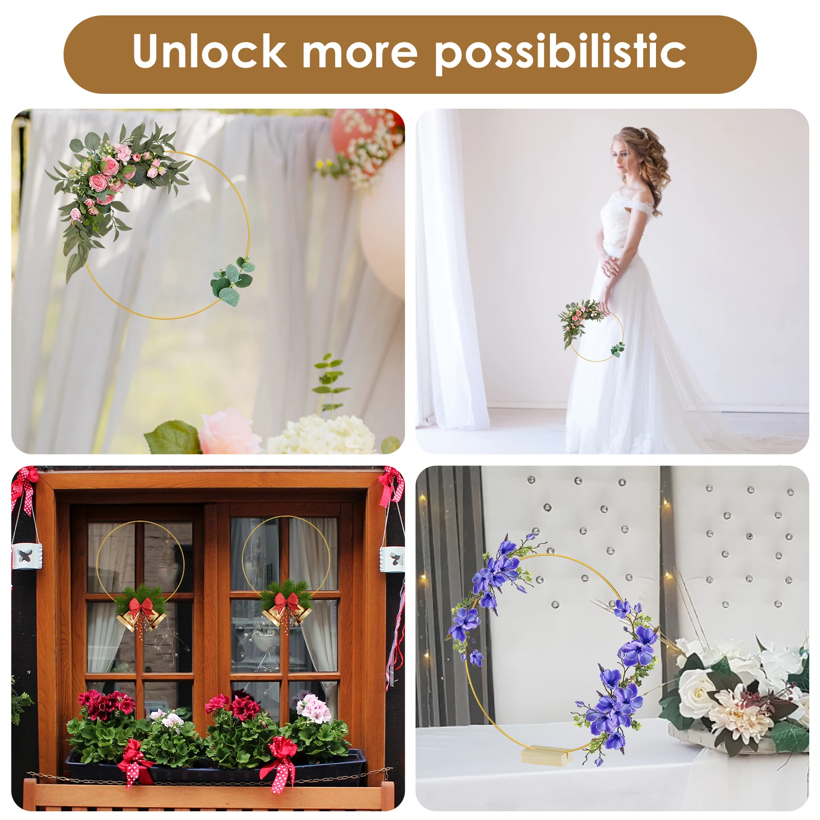 10/20Pcs Metal Floral Hoops Centerpiece 30cm Round DIY Handcraft Garand Rings Holder with Wood Base Wedding Party Table Decor
