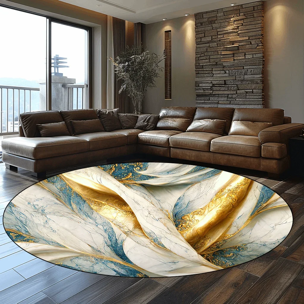 Luxury Marble Pattern Round Carpets Living Room Decoration Abstract Large Area Rugs for Bedroom Non-slip Floor Mats Washable 3