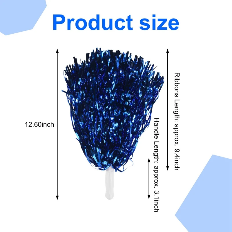 120Pcs Cheerleading Pom Poms Metallic Foil Cheer Pom Poms With Plastic Handle For Adults Kids Cheerleaders Party Blue