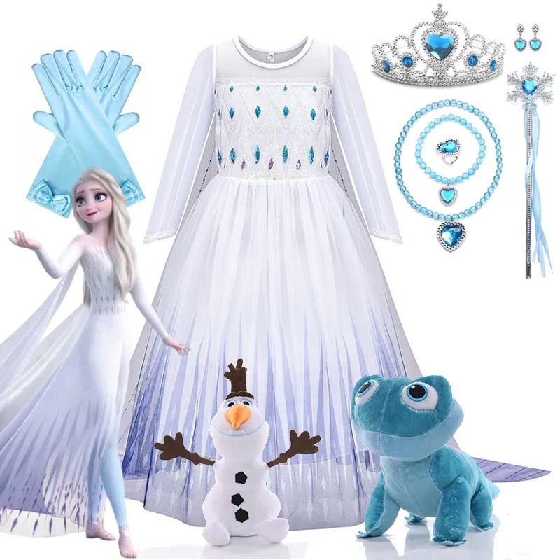 thumbnail image 1 of Disfraces de Halloween de Disney Frozen para niñas, princesa Elsa, Reina de la nieve, vestidos largos elegantes, ropa de fiesta de carnaval, Vestido, 1 of 4