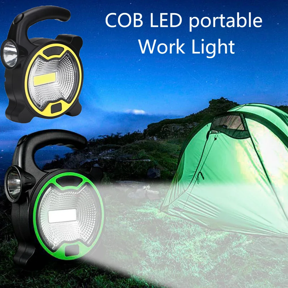 Powered Portable COB LED Work Handheld Lantern Flashlight Outdoor Tent Camping Lights with Handle (Without Battery