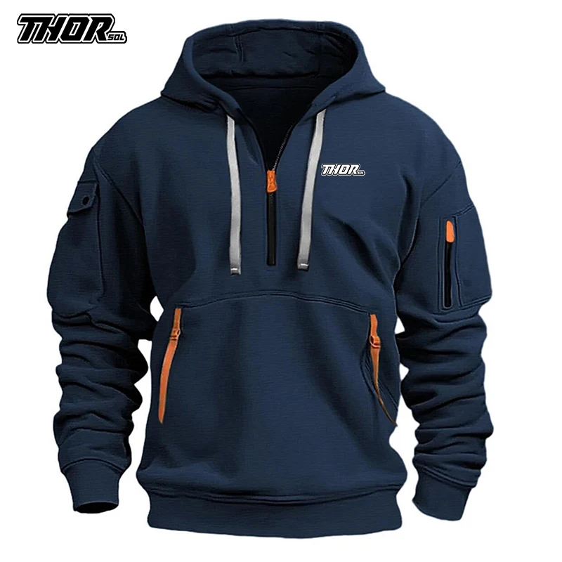 THORSOL Men Cycling Hoodie Jacket Mountain Bicycle Sport MTB Bike Sweatshirt Hiking Multiple pockets Fishing Windbreaker