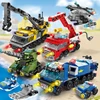 6IN1 Building Blocks City Fire Car Police Truck Engineering Crane Tank Helicopter Bricks Set Toys for Children Kids 1