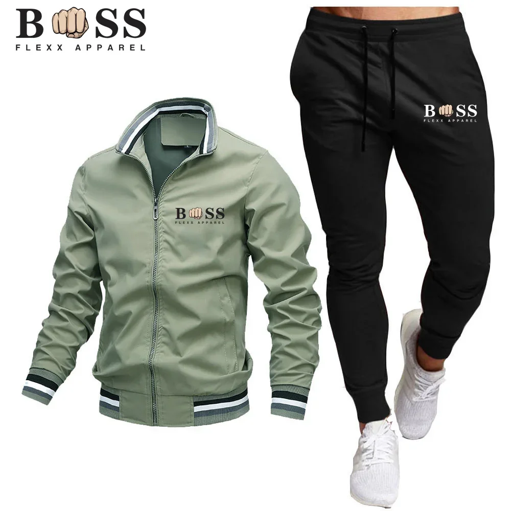 2024 New Men's Sets Jacket and Sweatpants 2-piece Spring Sports Casual Baseball Stand Neck High Quality Bomber Jacket Men Suit
