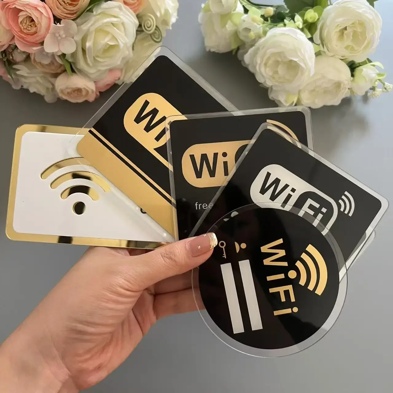 3D WIFI Sign Acrylic Mirror Wall Stickers Rewritable Account And Password for Public Shope Signage Wall Sticker Home Decor