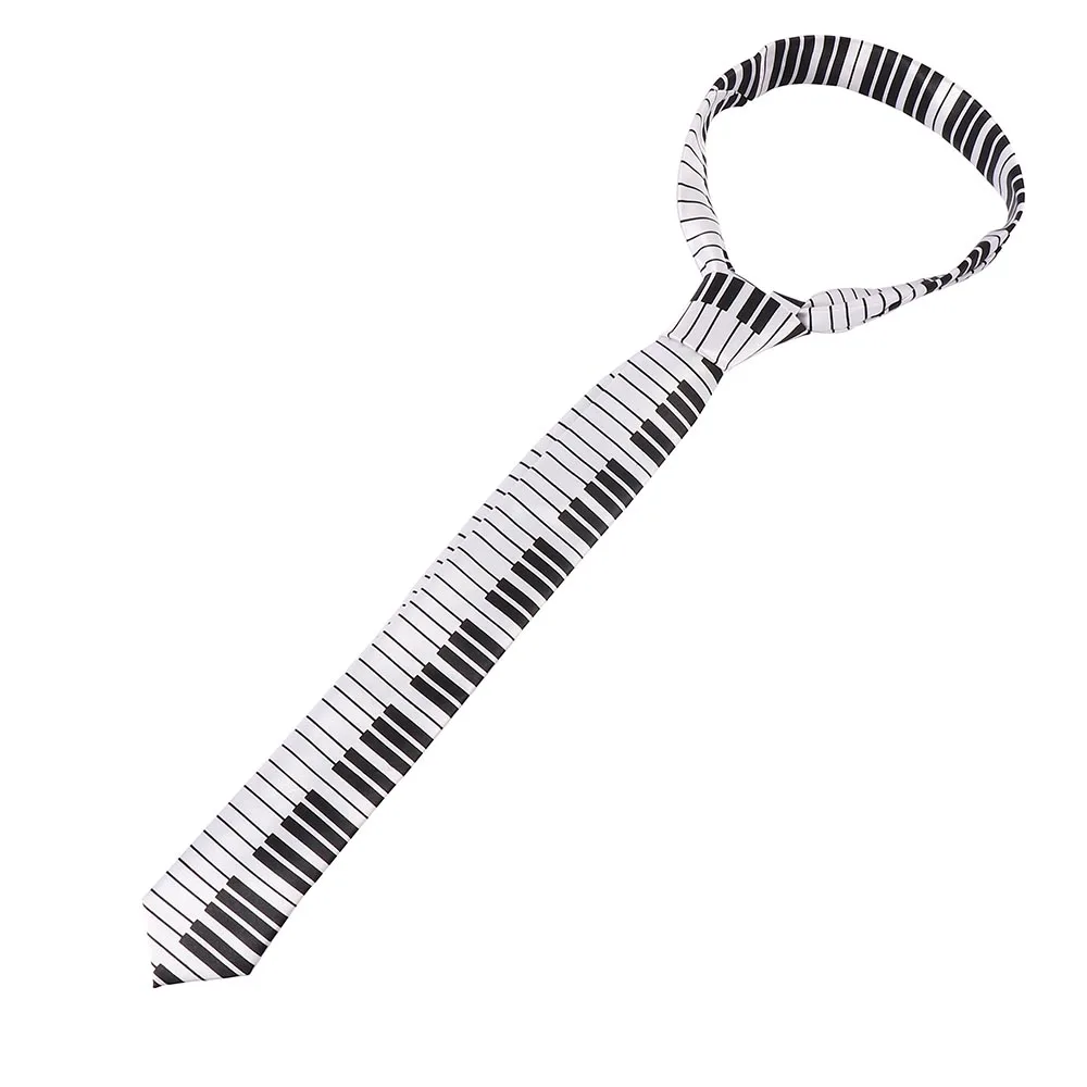 Polyester Fancy Dress for Men Fashion Music Tie Skinny Tie Black & White Piano Keyboard Necktie