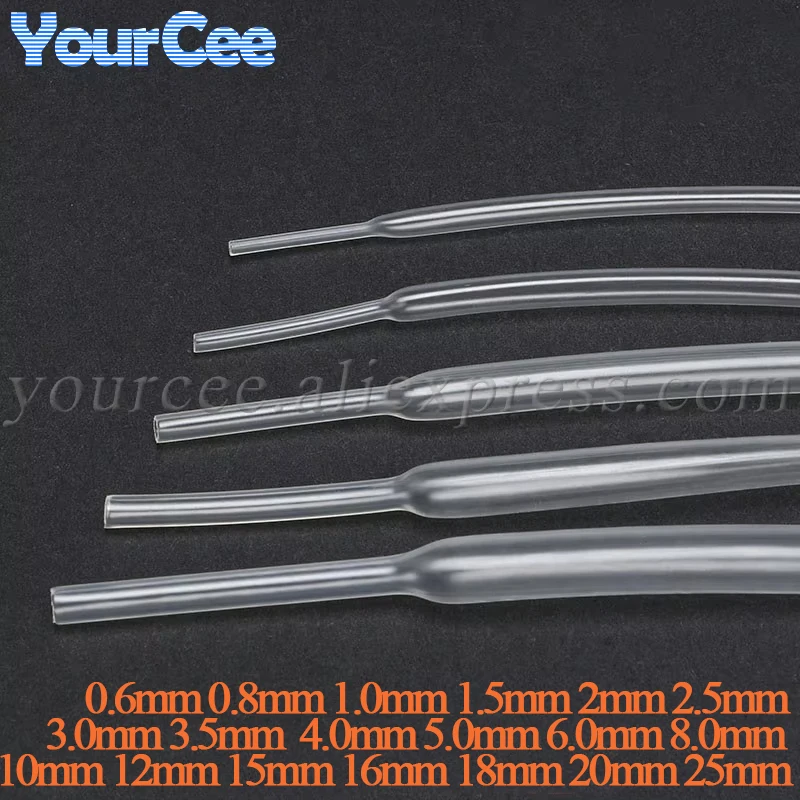 Transparent Heat Shrink Tube 0.6/0.8/1/1.5/2/2.5/3/5/6/8/10/12/15/16/18/20/25mm HeatShrink Tubing Shrinkable Sleeving Wrap DIY heat shrink tubing