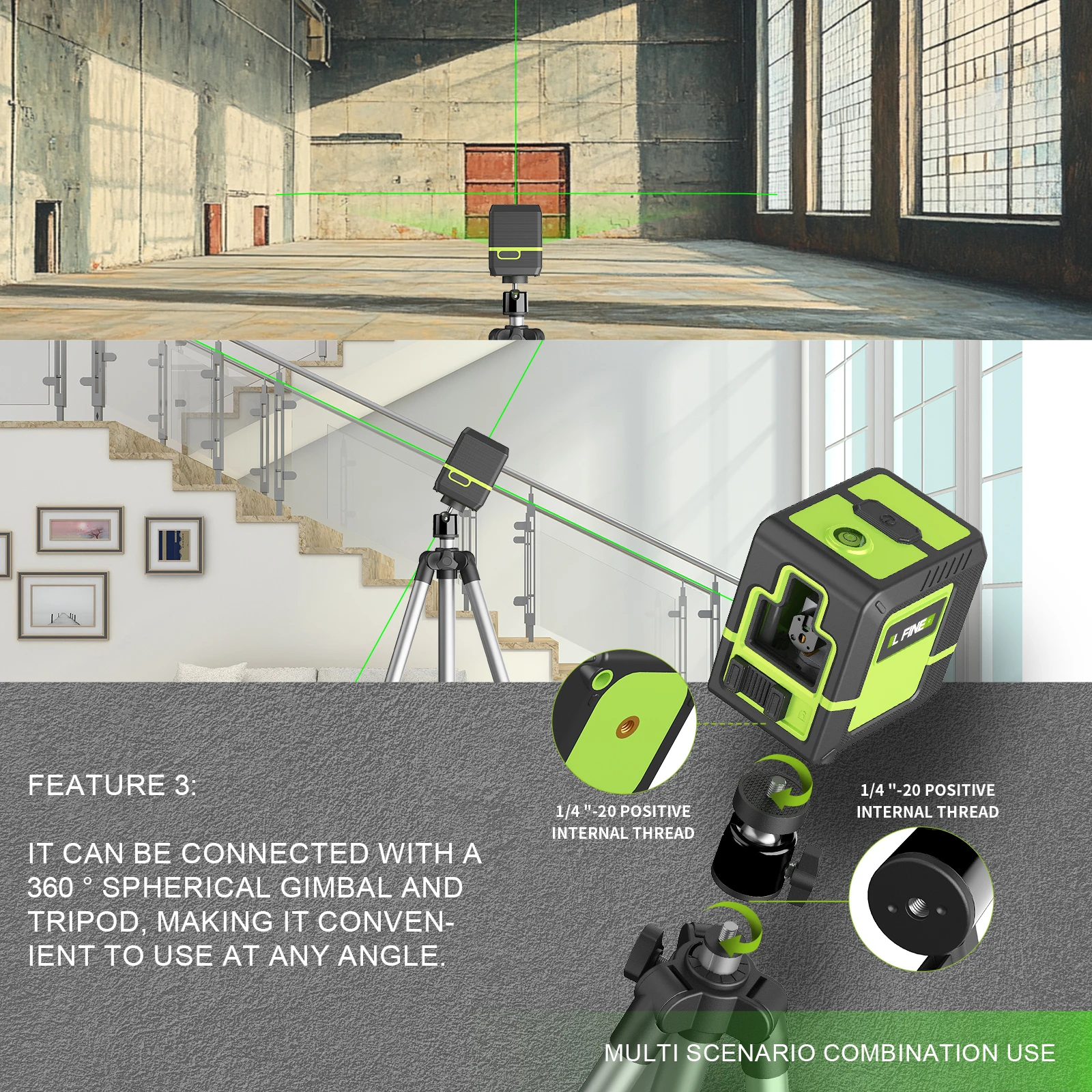 Laser Level 2 Lines With Tripod 360&deg;Self -Leveling