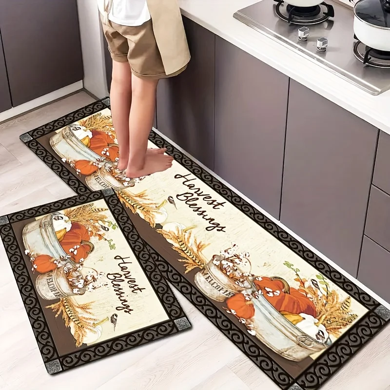 Fall Pumpkin Print Floormat Thanksgiving Autumn Harvest Balcony Kitchen Rug Living Room Bedroom Entrance Non-slip Rug Home Decor 4