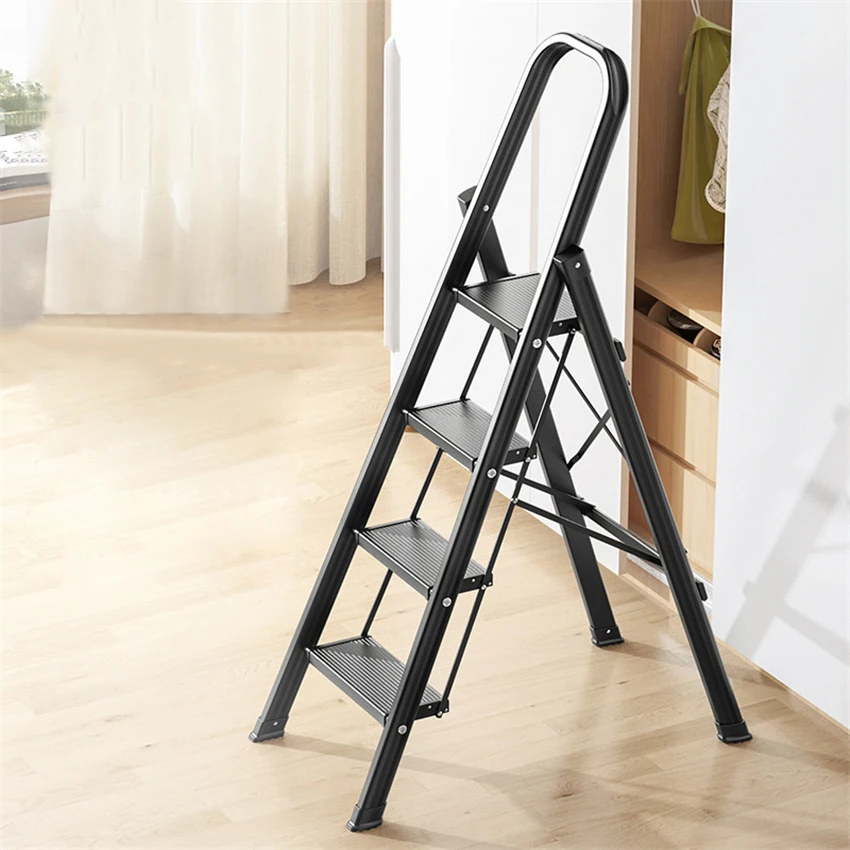 4-step Folding Ladder Thickened Aluminum Alloy Ladder Household Indoor Warehouse Telescopic Climbing Stairs Herringbone Ladder