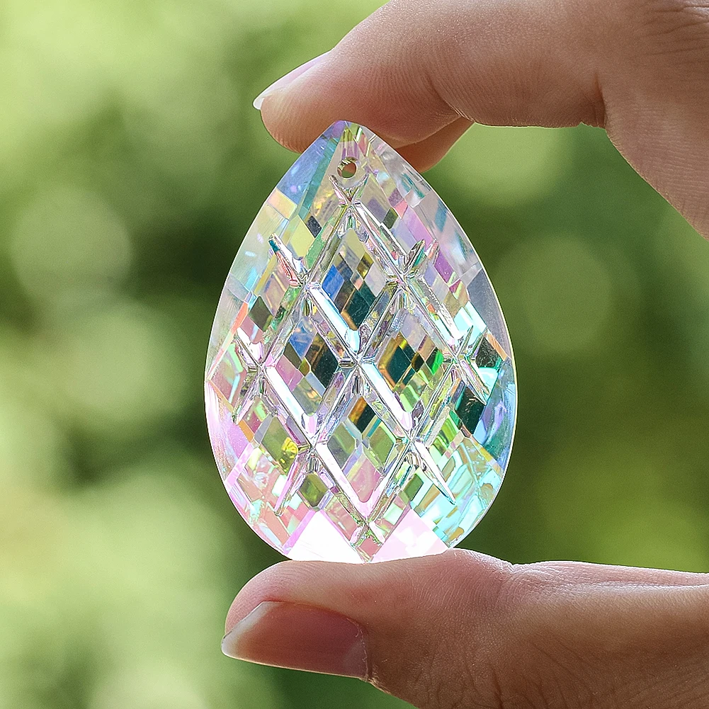 1pc 50mm AB Colorful Crystal Grid Water Drop Pendant Garden Suncatcher Light Collection Glass Prism Artwork Chandelier Accessory