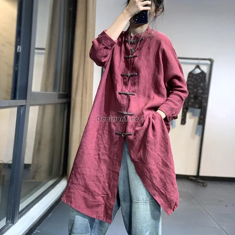 Chinese Style Qipao Button Design Long Coat Dress Casual Retro Style Women Loose Casual Daily Cheongsam Blouse g579 chinese traditional suit