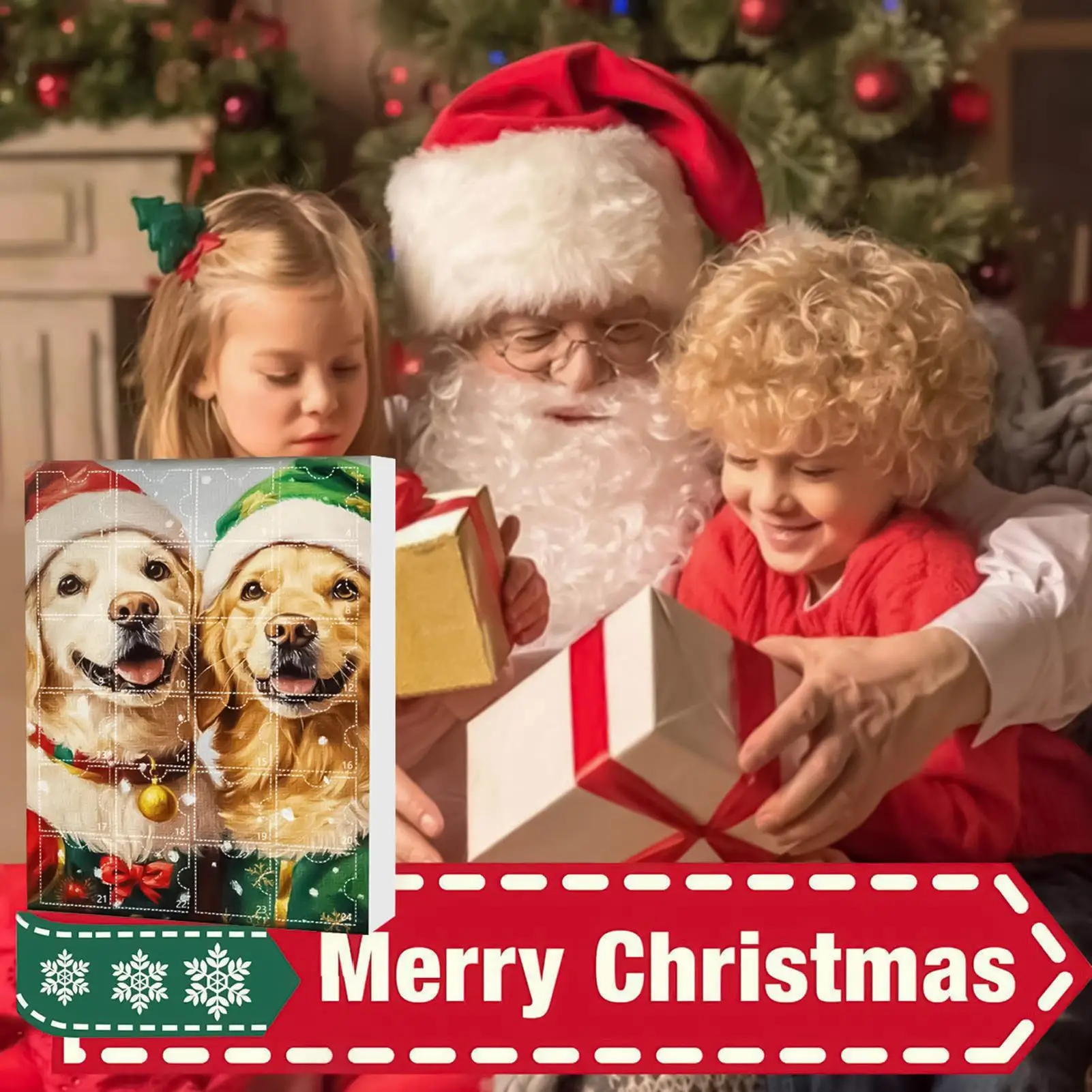 Christmas Advent Calendar 2D Acrylic Puppy Charm Decor 24 Days Cartoon Dog Ornament Countdown Calendar for Xmas Tree Decor