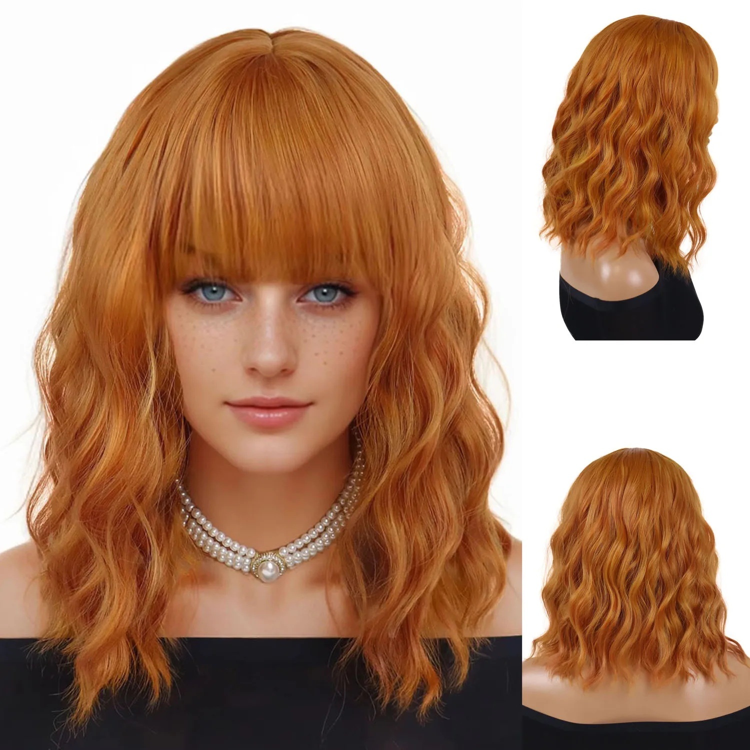 Bangs Fashion Queen Human Hair Synthetic Fashion Ginger Wigs For