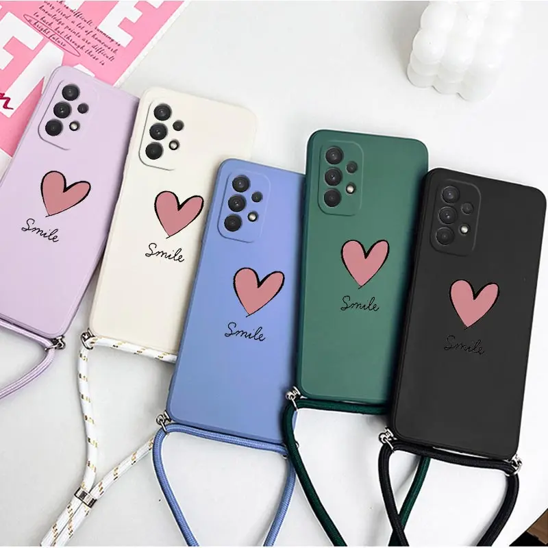 Big Red Heart Crossbody Lanyard Silicone Phone Case For Samsung Galaxy A54 A34 A24 A73 A53 A52 A52S A04S A04E A72 Cover — view 6