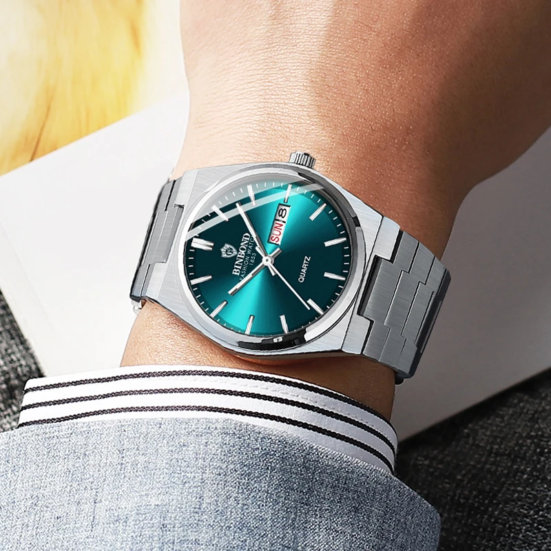 BINBOND Luxury Sport Quartz Watch – Waterproof Stainless Steel with Date & Week (Box Included) 5