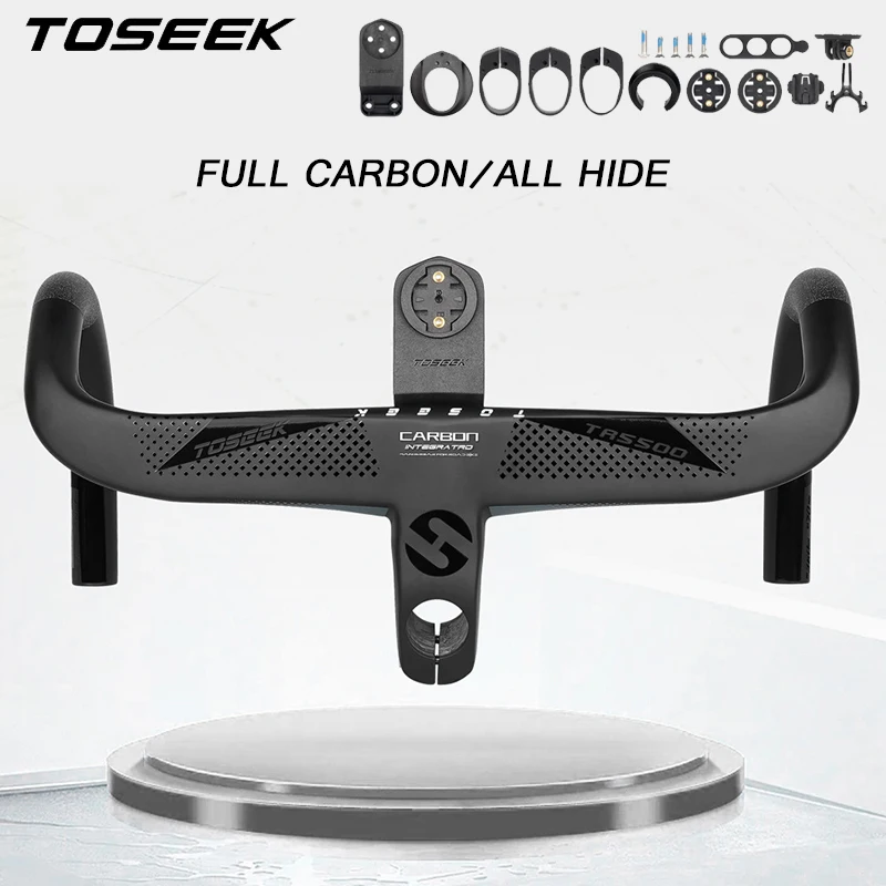 

TOSEEK Full Carbon Road Bike Handlebar ALL Hidden Line Bicycle Drop Handlebar 360/380/400/420/440mm Bike Integrated Handle Bar