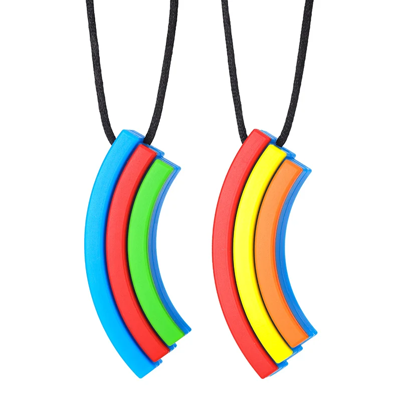 

New Rainbow Teether Sensory Chew Necklace BPA Free Silicone Chewing Toys for Baby Teething Kids Autism Biting Oral Motol Tools