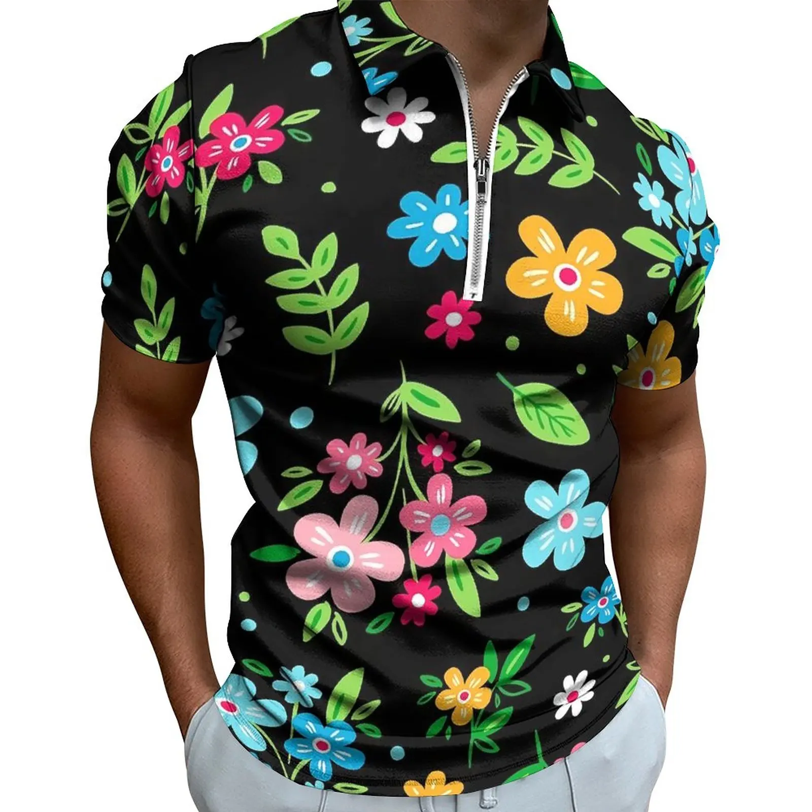 

Colorful Ditsy Floral Polo Shirts Man Cute Flower Print Casual Shirt Date Fashion T-Shirts Short-Sleeve Design Oversize Clothing