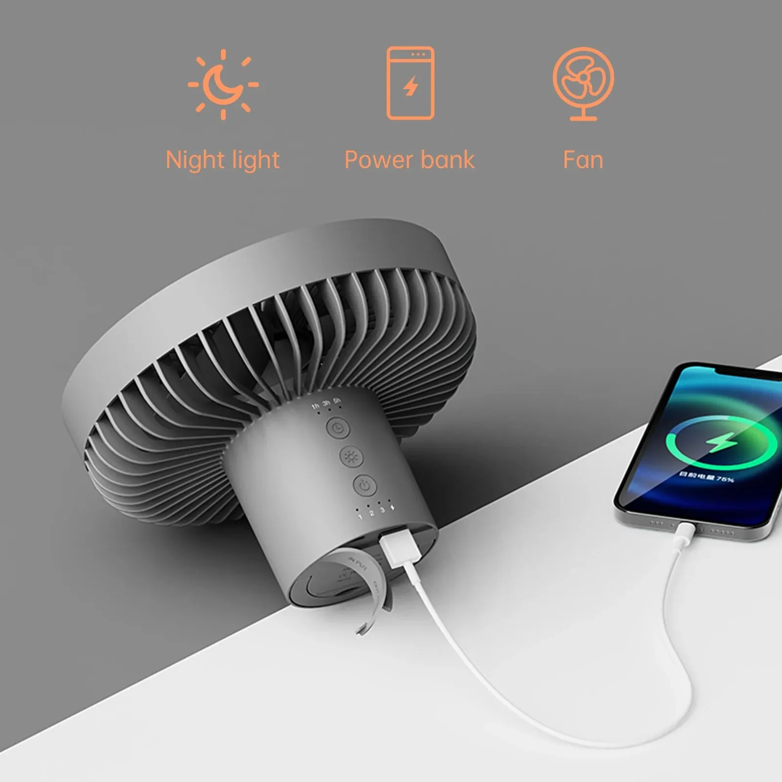 USB Outdoor-Camping-Ventilator LED-Licht Dreibein-Tischventilator Tragbar  Wiederaufladbar Multifunktions-Mini-Ventilator