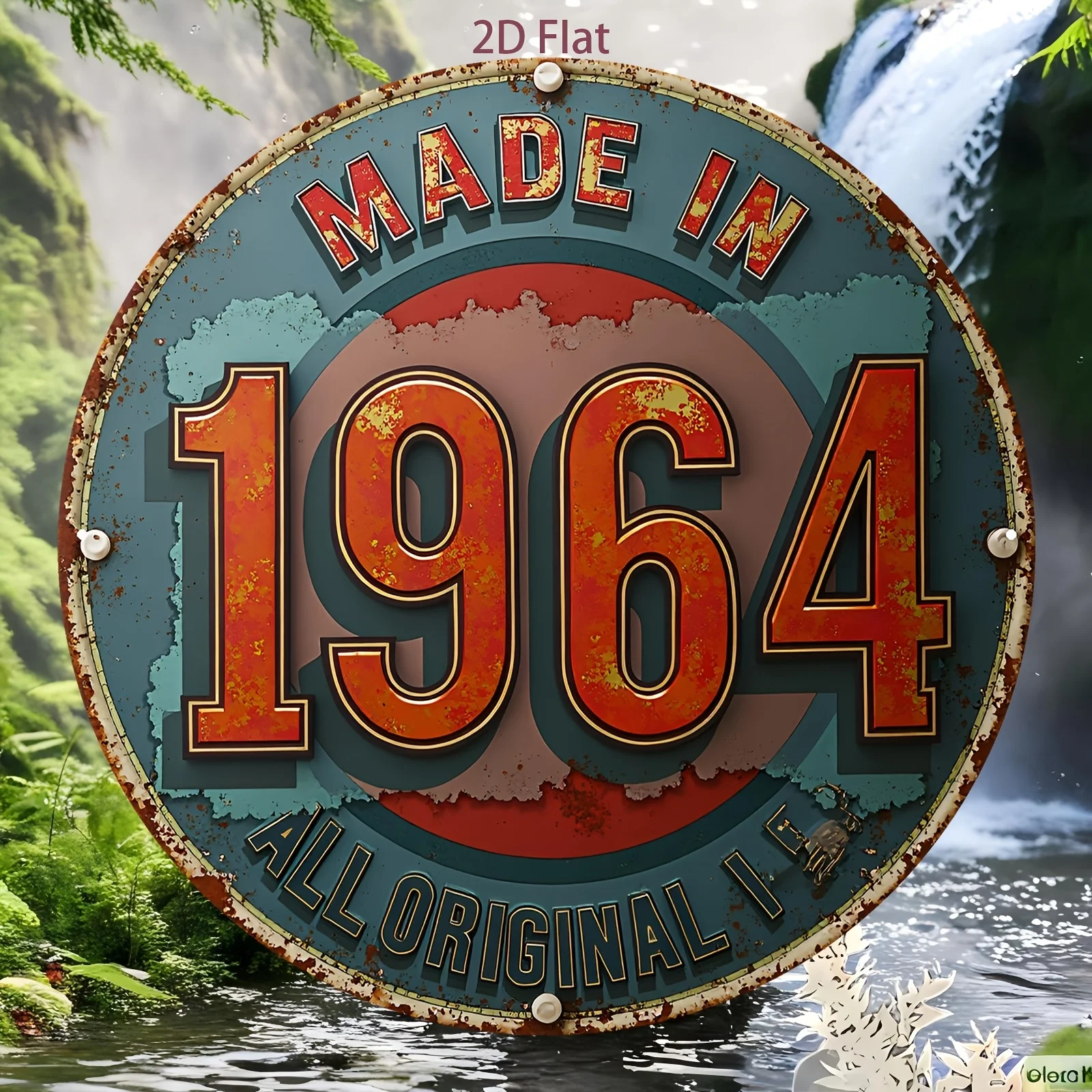 2D Flat - 1pc Vintage Aluminum Sign | 1964 Birth Year Decorative Round ...