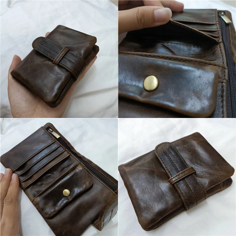 Genuine Leather Men's Wallet Retro Oil Wax Leather Wallet Men Casual Short Small Purses Man Card Holder Coin Purses 6