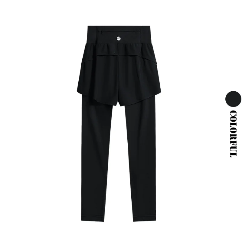 DRUR Women Gym Cropped Trousers Summer Lightweight 2 in 1 Yoga Pants Female High Waist Sports Leggings Fitness Running Tights 4