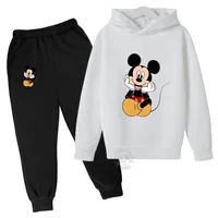 Disney Mickey Mouse Cartoon Children Hooded Sweatshirt+Pants Two-piece Set Boy Girl Autumn Winter Daily Casual Warm Sportswear