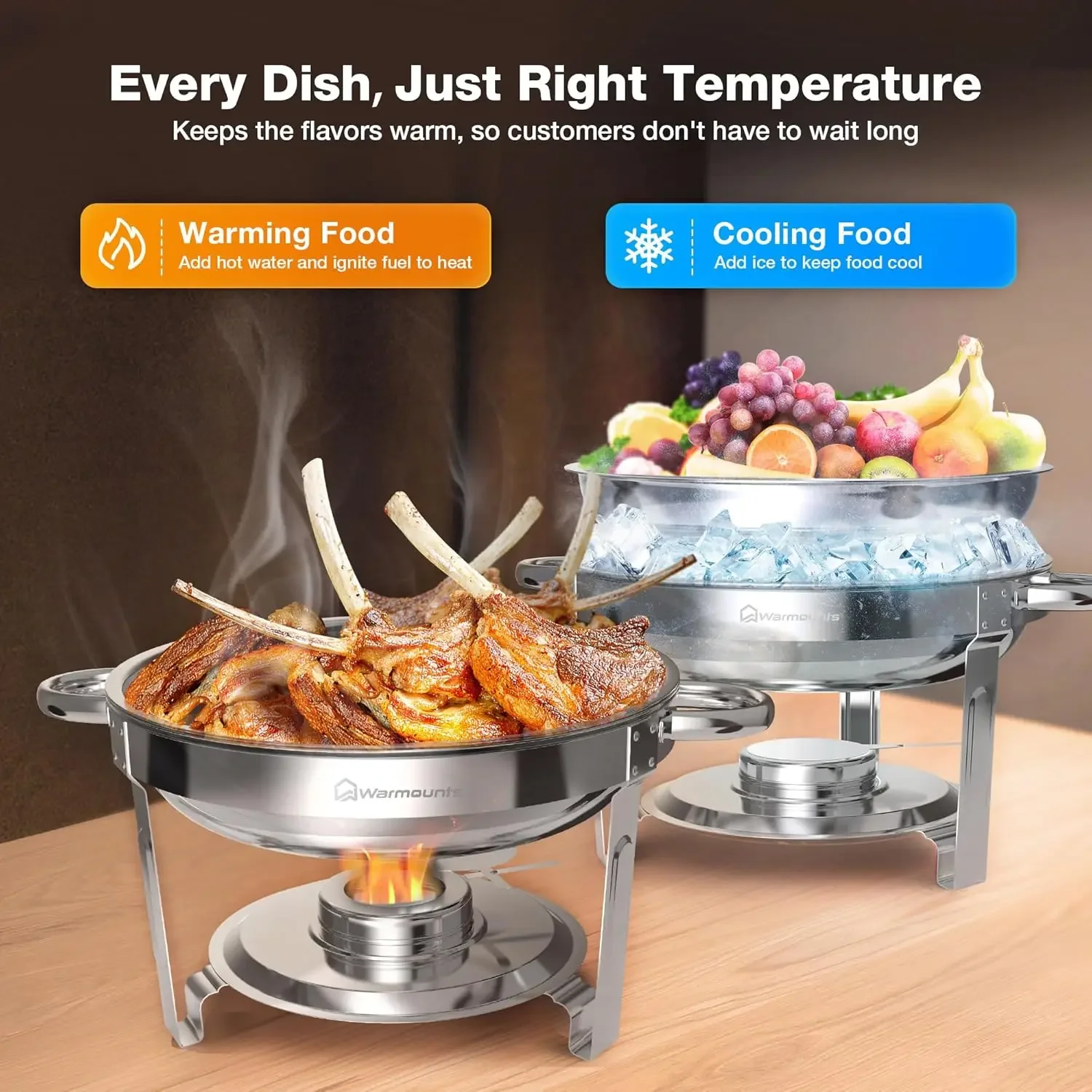 Chafing Dishes for Buffet 5QT 4Pack, [95% Pre-Assembled] Round Chafing Dish Buffet Set w/Lid Holder, Stainless Steel Chafers and