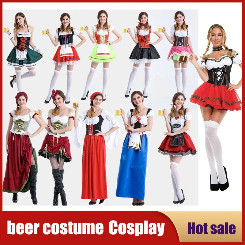 

Adult women Oktoberfest dirndl costume Bavarian beer party Carnival waiter dress wench maid Lolita skirt cosplay Fantasia outfit