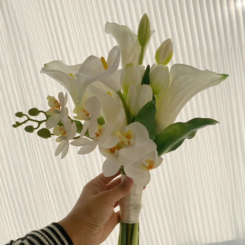 WB0406 Wedding Flowers Ivory Calla Lilies Tulip Small brunch bridesmaids bouquets for wedding ramos de 15 quincea&ntilde;era