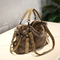 Women Soft Plush Hand Bag New Winter Camel Rivets Large Capacity Tote Bags Female Underarm Bags Faux Fur Shoulder Crossbody Bag - Image 3