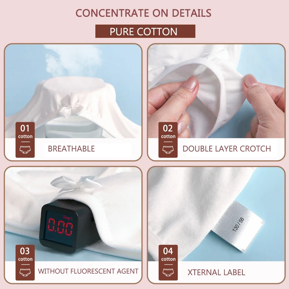 3PCS Girls Cotton Panties Soft Antibacterial Solid Underwears Children's Pure White Underpants Kids Breathable Briefs For Kids