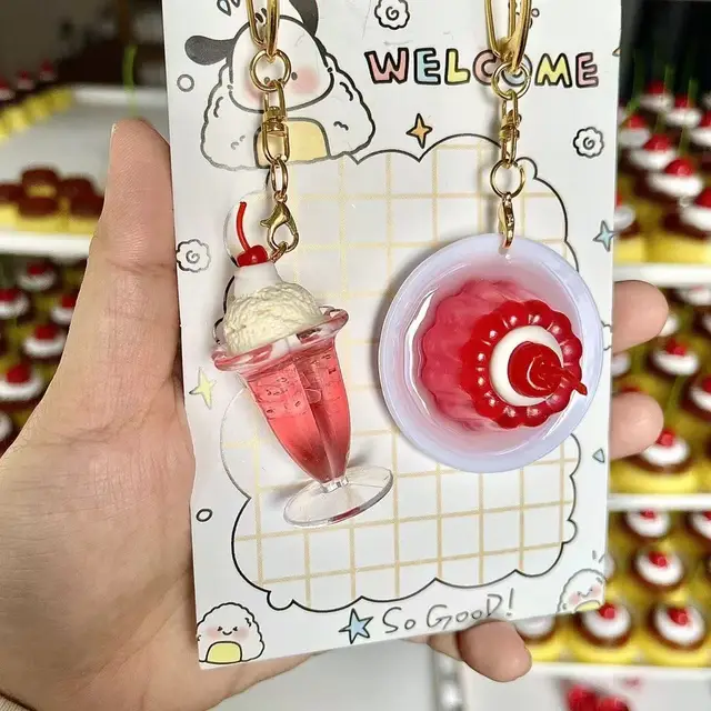 Cream soda fruit jelly pudding key chain pendant ornament raspberry red three-dimensional high-value cute 2D 2