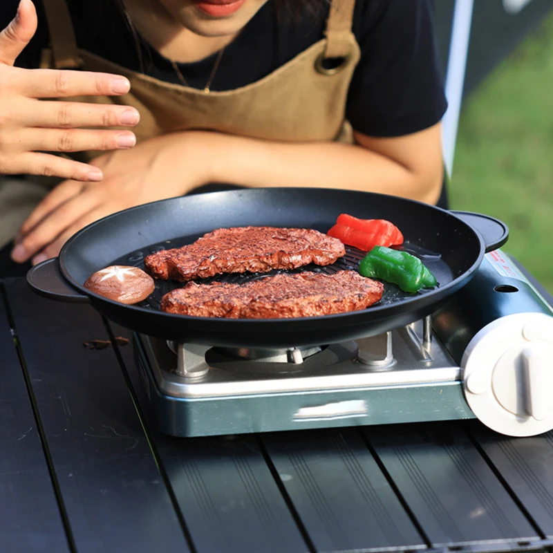 30cm Cast Iron Frying Pan Flat Round Barbecue Plate Outdoor Camping Bbq  Grill Pan Pancake Griddle Uncoated Non-stick Frying Tray - Outdoor  Tableware - AliExpress