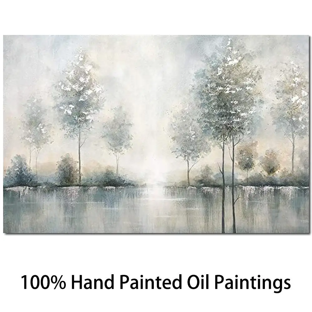 

Contemporary Abstract Art Forest Oil Painting Handmade Landscape Trees Canvas Artwork Black White Wall Decor Textured