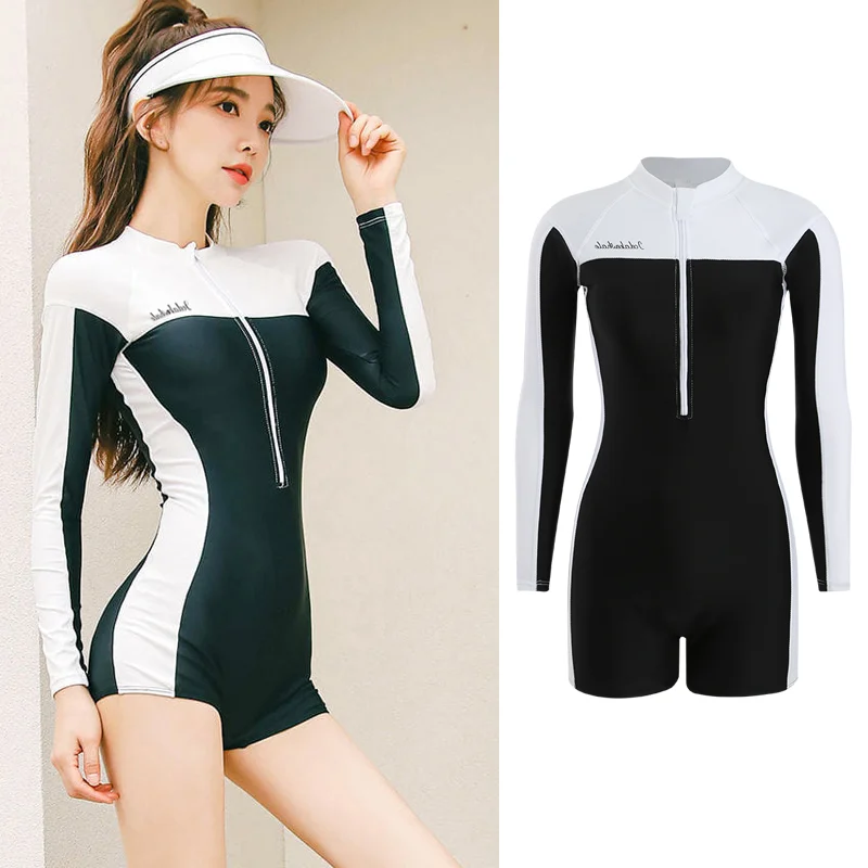 

2023 New One Piece Swimsuit Women's Diving Suit Long Sleeved Sun Protection Slimming Professional Sports Surfing Swimsuit Women